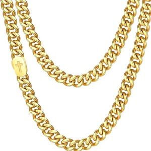 VNOX Cuban Link Chain Necklace Mens 18in Gold New Cross Clasp 7mm